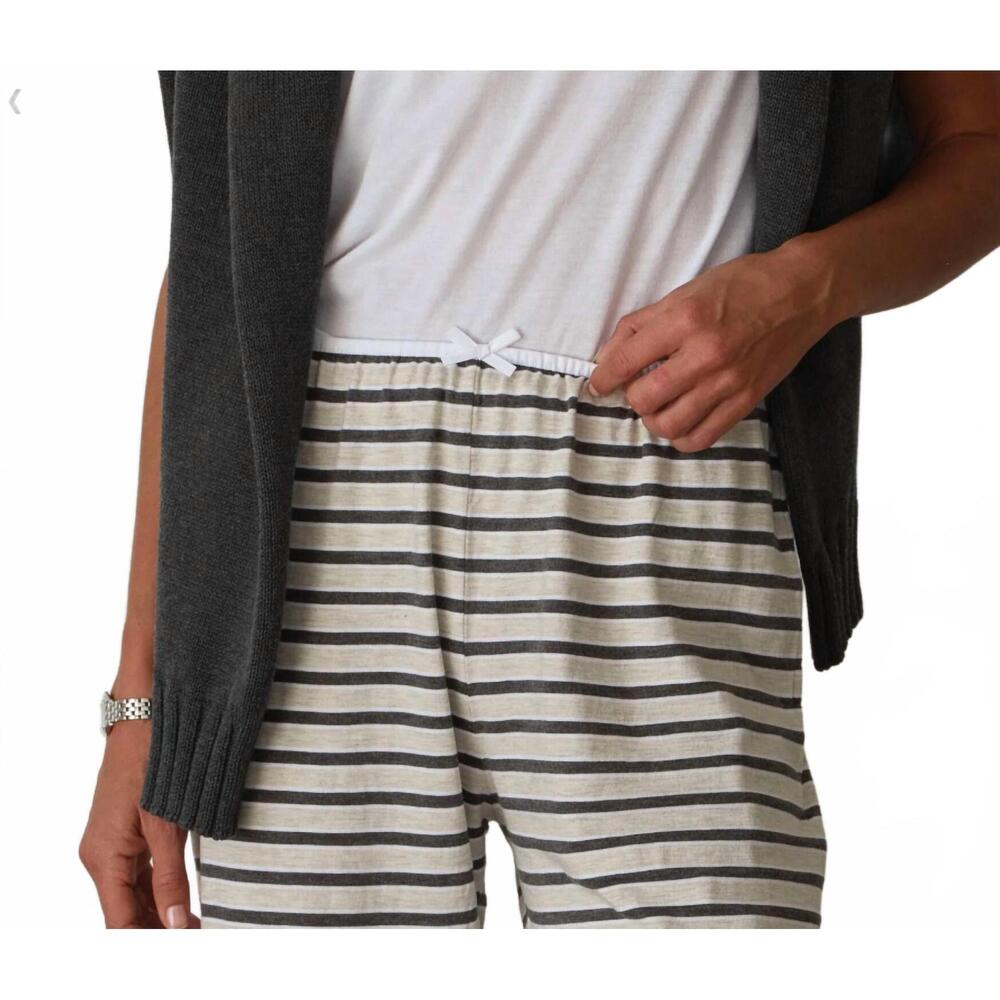 NEW DONNI. stripe jersey bow pant in oatmeal - Picture 2 of 2